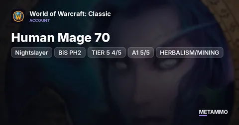 Nightslayer - Human Mage 70 [BiS PH2] [TIER 5 4/5] [A1 5/5] [HERBALISM/MINING] [280% FLY]