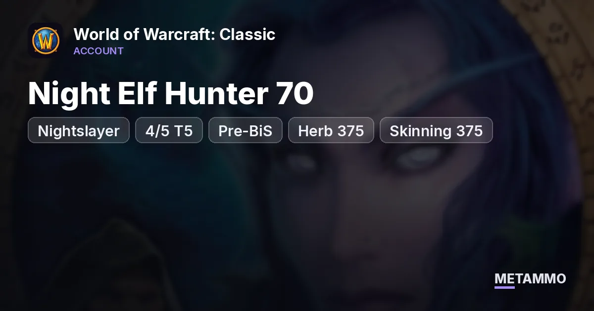 Nightslayer - Night Elf Hunter 70 ■ 4/5 T5 ■ Pre-BiS ■ Herb 375 ■ Skinning 375 ■ All Attunes ■ - World of Warcraft: Classic account summary