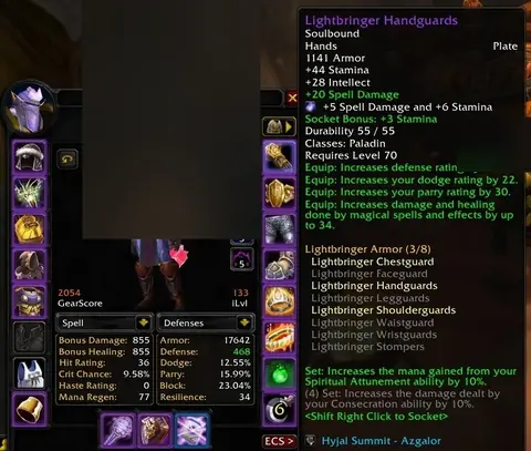 Spineshatter - Blood Elf Paladin 70◈2010 GS◈RET/PROT/HEAL◈FULL A2 PVP RET◈FULL T5/T4◈AP 4k◈ALL ATTUNES◈ - World of Warcraft: Classic account screenshot 3
