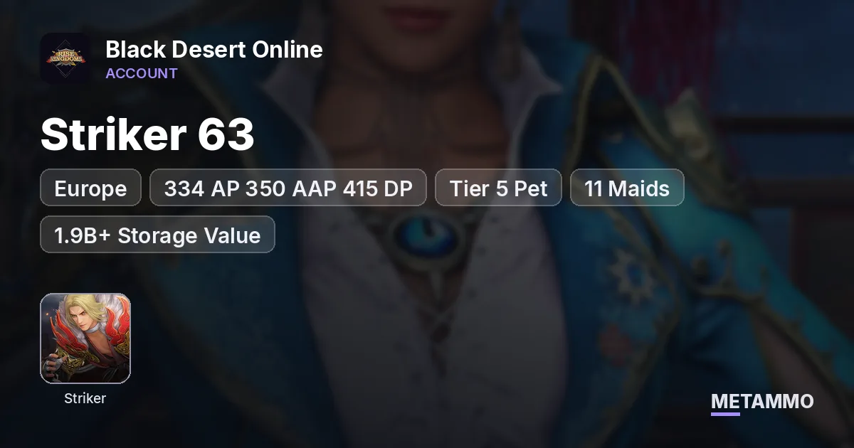 Striker 63 | EU | 334 AP 350 AAP 415 DP | Tier 5 Pet | 11 Maids | 1.9B+ Storage Value - Black Desert Online account summary