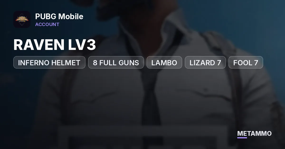 INFERNO HELMET | RAVEN LV3 | 8 FULL GUNS | LAMBO | LIZARD 7 | FOOL 7 | GURU 7 | ROARING IMMOLATION 7 | MORE - PUBG Mobile account summary