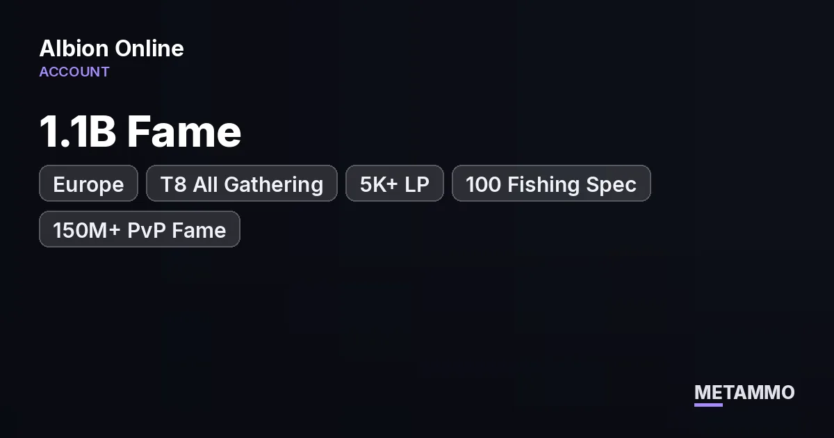 Europe | 1.1B Fame | T8 All Gathering | 5K+ LP | 100 Fishing Spec | 150M+ PvP Fame | Rich Mount Skins - Albion Online account summary