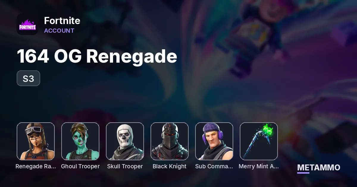 164 OG Renegade + OG Ghoul + OG Skull + Black Knight + S3 + Twitch Prime + Minty - Fortnite account summary