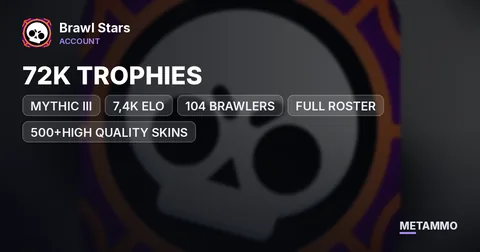 MYTHIC III (7,4K ELO), 72K TROPHIES, 104 BRAWLERS (FULL ROSTER), 500+HIGH QUALITY SKINS, 16 LEGENDARY AND 13 MYTHIC, STACKED