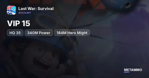 VIP 15 | HQ 35 | 340M Power | 184M Hero Might