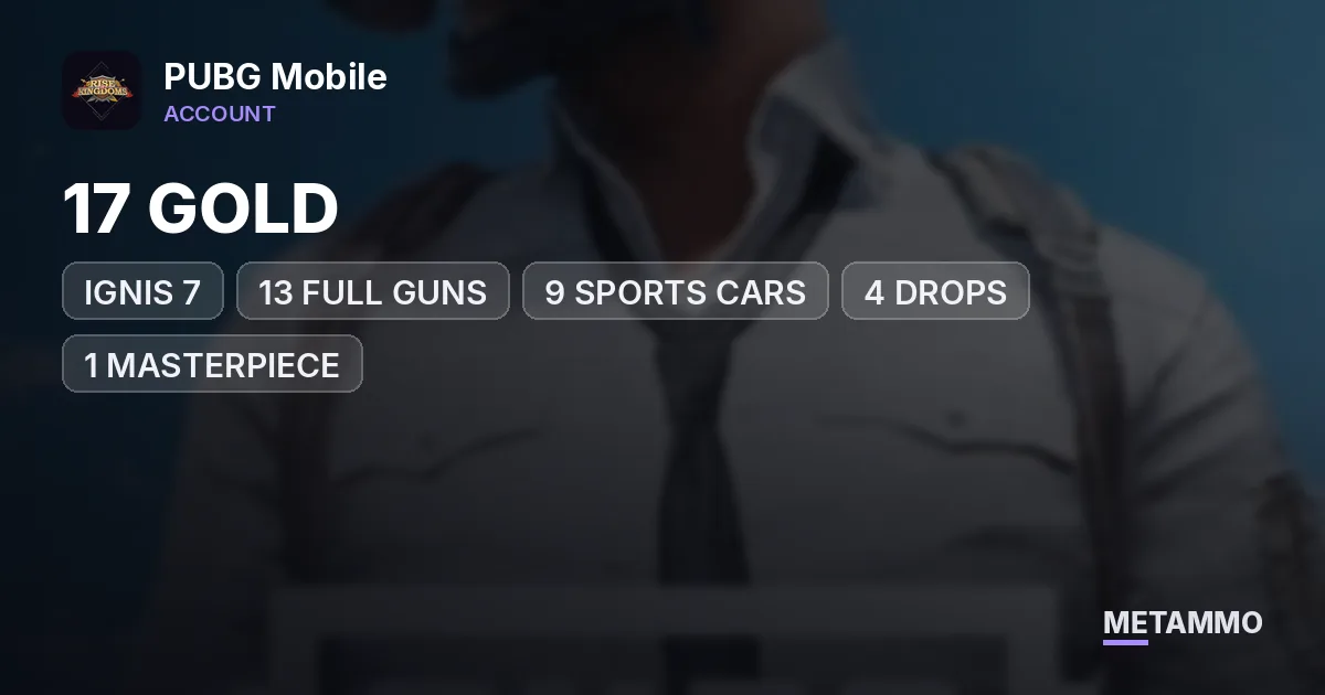 17 GOLD | IGNIS 7 | 13 FULL GUNS | 9 SPORTS CARS | 4 DROPS | 1 MASTERPIECE | LAMBORGHINI TITLE - PUBG Mobile account summary