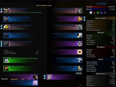 Spineshatter - Human Paladin 70 ■ Prot 1482 GS ■ Pre-Raid BiS ■ Kara Attuned ■ Fly 60% - World of Warcraft: Classic account screenshot 2