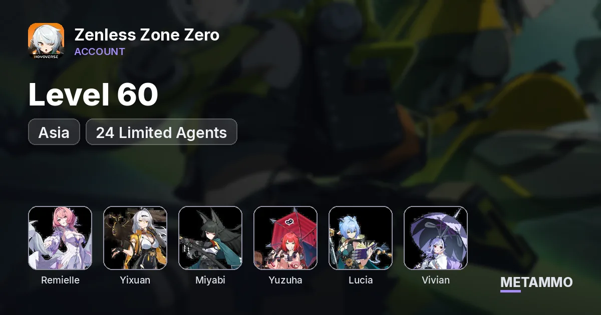 Asia | Level 60 | 24 Limited Agents | Remielle, Yi Xuan, Miyabi, Yuzuha, Lucia, Vivian, Astra - Zenless Zone Zero account summary