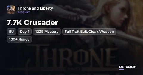 EU | 7.7K Crusader | Day 1 | 1225 Mastery | Full Trait Belt/Cloak/Weapon | 100+ Runes | Greed Necklace