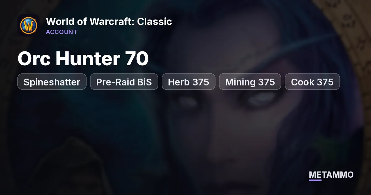 Spineshatter - Orc Hunter 70 ■ Pre-Raid BiS ■ Herb 375 ■ Mining 375 ■ Cook 375 - World of Warcraft: Classic account summary