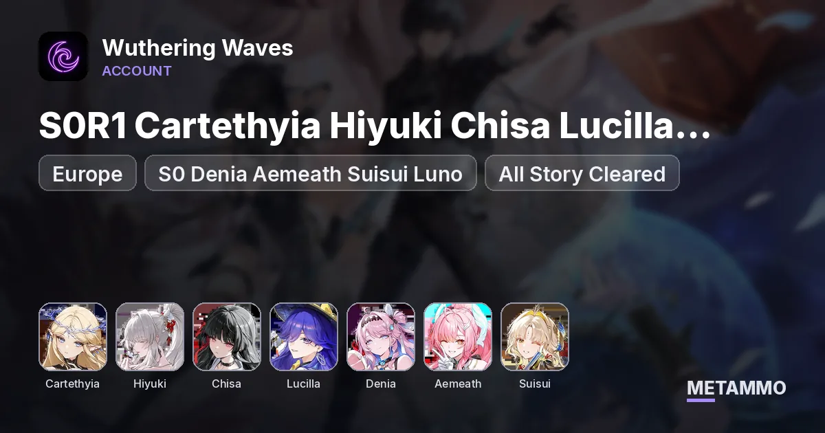 EU | S0R1 Cartethyia Hiyuki Chisa Lucilla Yangyang | S0 Denia Aemeath Suisui Luno | All Story Cleared - Wuthering Waves account summary