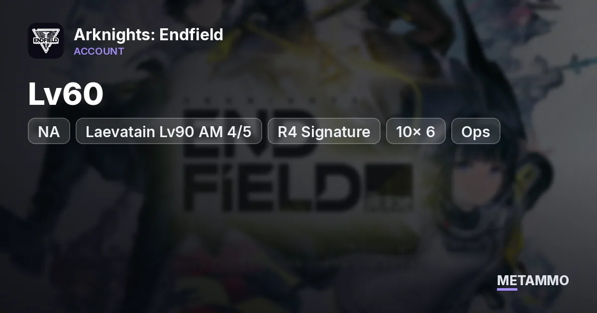 NA Lv60 | Laevatain Lv90 AM 4/5 + R4 Signature | 10x 6★ Ops | Yvonne + Gilberta Lv90 | 14x 6★ Weapons - Arknights: Endfield account summary