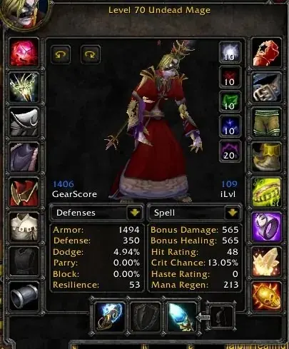 Spineshatter - Undead Mage 70 ■ 1410 GS ■ Fly 60% ■ Dual Spec - World of Warcraft: Classic account screenshot 1