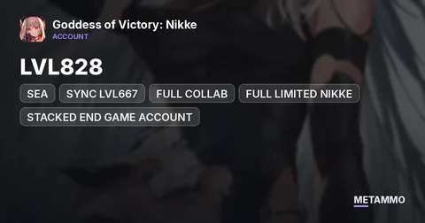 SEA, LVL828, SYNC LVL667, FULL COLLAB, FULL LIMITED NIKKE, STACKED END GAME ACCOUNT, 185 CHAR+67 SKINS