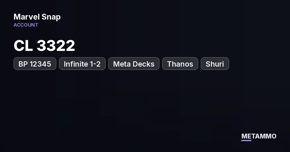 CL 3322 | BP 12345+ | Infinite 1-2 | Meta Decks | Thanos + Shuri - Marvel Snap account summary