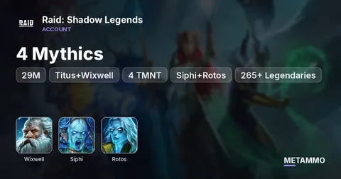 29M | 4 Mythics | Titus+Wixwell, 4 TMNT, Shu Zen, Siphi+Rotos, All Asgardians | 265+ Legendaries