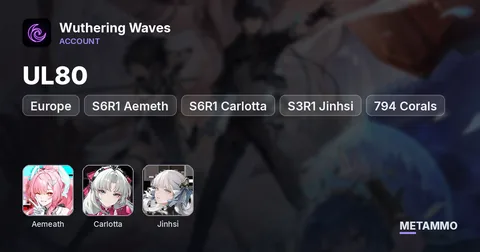 EU UL80 | S6R1 Aemeth | S6R1 Carlotta | S3R1 Jinhsi | 794 Corals | 2 Free Sequences | 8K+ Astrites