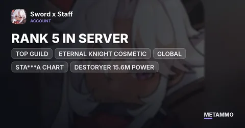 RANK 5 IN SERVER | TOP GUILD | ETERNAL KNIGHT COSMETIC | GLOBAL | STA***A CHART | DESTORYER 15.6M POWER
