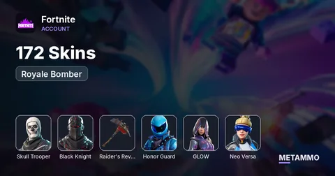 172 Skins | OG Skull | Black Knight | Raiders Revenge | Honor Guard | Glow | Neo Versa | Royale Bomber
