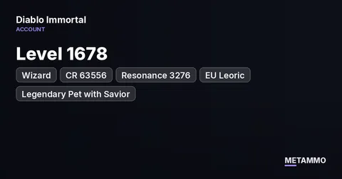Wizard | CR 63556 | Resonance 3276 | Level 1678 | EU Leoric | Legendary Pet with Savior
