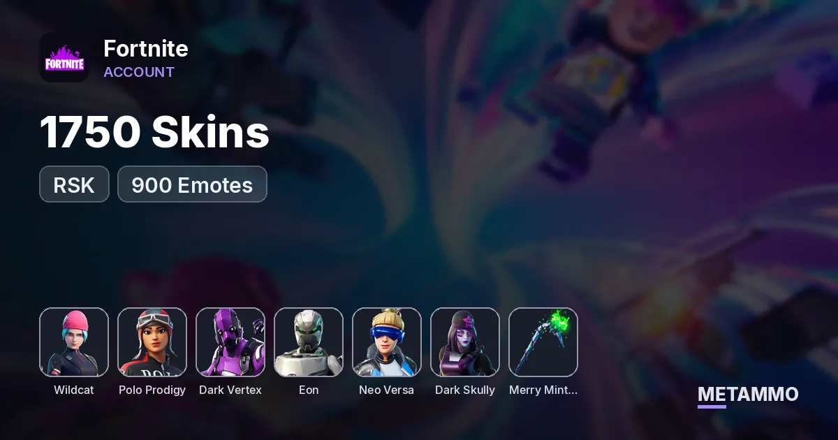 1750 Skins | Wildcat | Eon | Polo |Dark Vertex Set | Eon Set | RSK | Neo Versa | Dark Skully | Minty Axe | 900 Emotes - Fortnite account summary