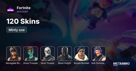 120 Skins + OG Renegade + OG Ghoul + OG Skull + Black Knight + Royal Bomber + Twitch prime + Minty axe