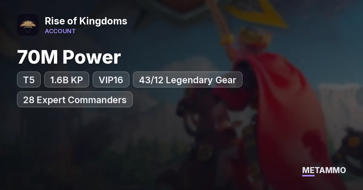 70M Power | T5 | 1.6B KP | VIP16 | 43/12 Legendary Gear | 28 Expert Commanders | Heads | 25 Passports | 4 Farms - Rise of Kingdoms account summary