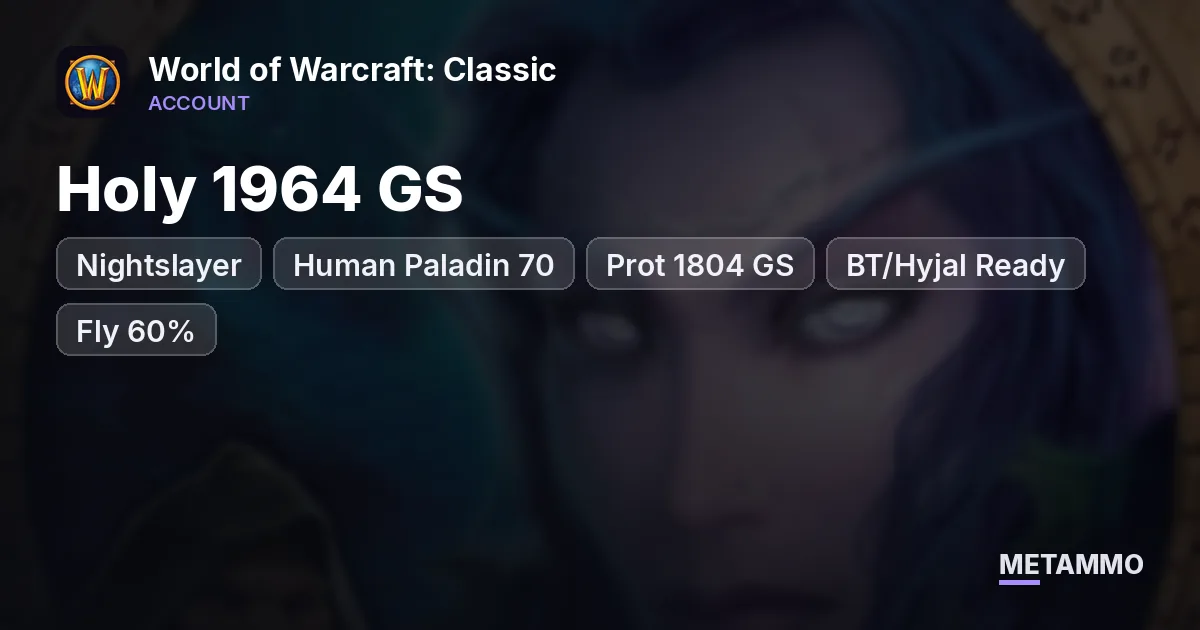 Nightslayer - Human Paladin 70 ■ Holy 1964 GS ■ Prot 1804 GS ■ BT/Hyjal Ready ■ Fly 60% - World of Warcraft: Classic account summary