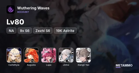 NA Lv80 | 9x S6 | Cartethyia + Augusta + Lupa + Jinhsi + Xiangli Yao + Zezhi S6 | 19K Astrite