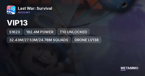 S1623 | VIP13 | 192.4M POWER | T10 UNLOCKED | 32.43M/27.53M/24.78M SQUADS | DRONE LV138 | HQ32 PROGRESSION