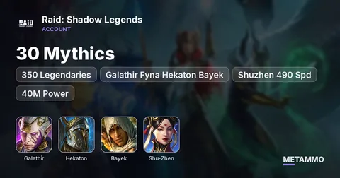 30 Mythics | 350 Legendaries | Galathir Fyna Hekaton Bayek | Shuzhen 490 Spd | 40M Power