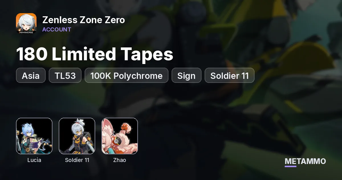 Asia TL53 | 100K Polychrome + 180 Limited Tapes | Lucia + Sign | Soldier 11 + Sign | Zhao - Zenless Zone Zero account summary