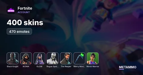 400 skins + 470 emotes + BLACK KNIGHT + IKONIK + GLOW + ROGUE SPIDER KHIGHY + THE REAPER + WORLD WARRIOR + MERRY MINT AXE