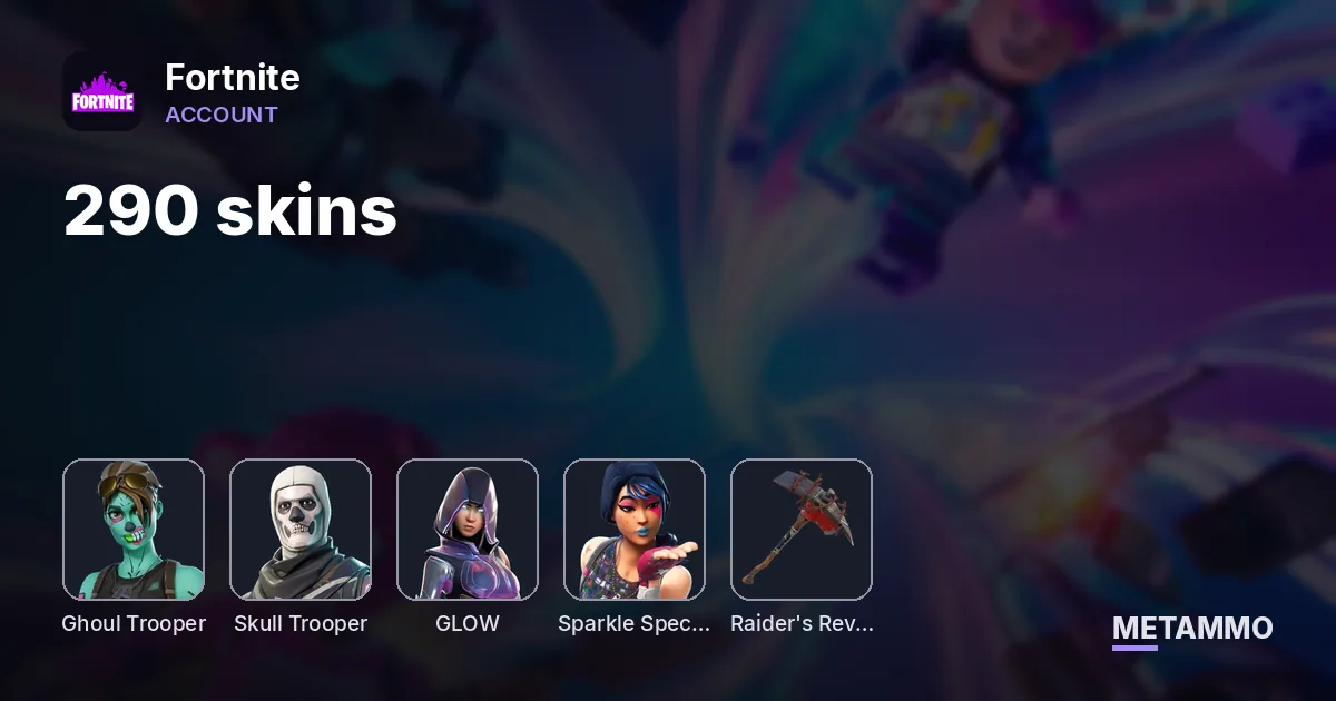 290 skins + OG Ghoul + OG Skull + Glow + Sparkle + Raiders Revenge - Fortnite account summary
