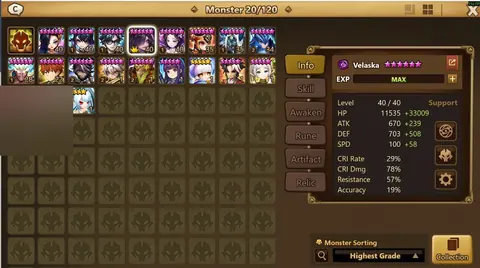 Europe 4 LD Velaska Light Aya Dark Gojo Lydia | 6.9K Crystals - Summoners War account screenshot 1
