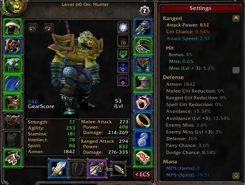 Soulseeker - Orc Hunter 60◈Green gear◈Mining/Herbalism◈Mount 60%◈ - World of Warcraft: Classic account screenshot 1