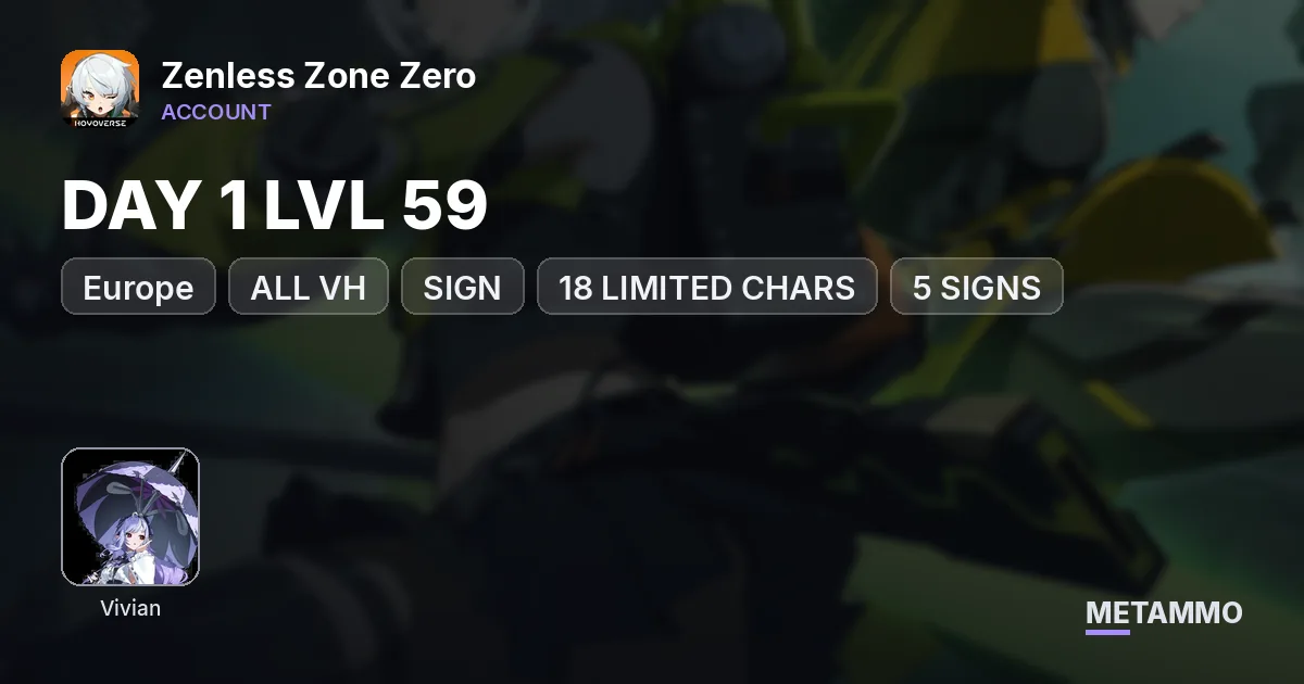 DAY 1 EU LVL 59 | VIVIAN SKIN | ALL VH + SIGN | 18 LIMITED CHARS + 5 SIGNS - Zenless Zone Zero account summary