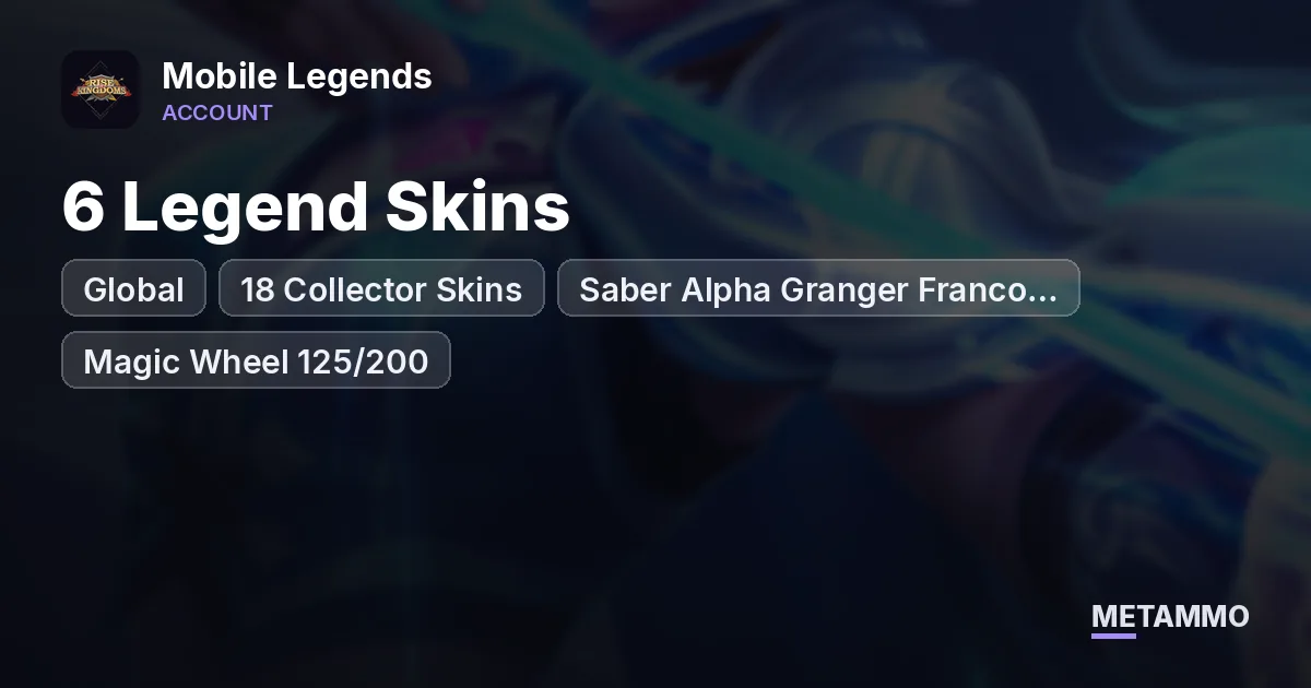 Global | 6 Legend Skins | 18 Collector Skins | Saber Alpha Granger Franco Lunox Johnson | Magic Wheel 125/200 - Mobile Legends account summary