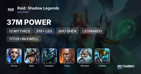 37M POWER | 13 MYTHICS | 310+ LEG | KRIXIA+NAIS, PREDATOR, SHU SHEN, TARAS, LEONARDO, TITUS+WIXWELL, FABIAN