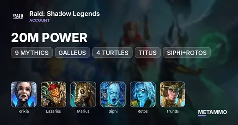 20M POWER | 9 MYTHICS | KRIXIA, GALLEUS, LAZARIUS, 4 TURTLES, MARIUS, TITUS, SIPHI+ROTOS, HILVI, 2X TRUNDA | 3 MYTH RELICS