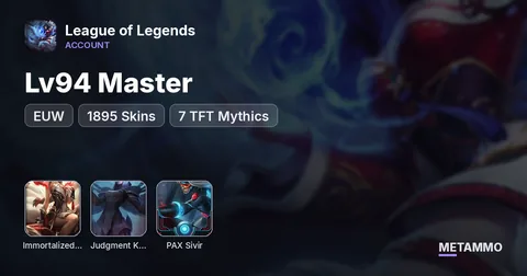EUW Lv94 Master | 1895 Skins | Immortalized Legend Ahri | Judgment Kayle + PAX Sivir & Jax | 7 TFT Mythics