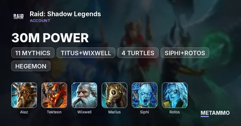 30M POWER | 11 MYTHICS | 2X ALAZ, TEKTEON, TITUS+WIXWELL, MARIUS, 4 TURTLES, SIPHI+ROTOS, HEGEMON, ALL ASGARDIANS, HILVI