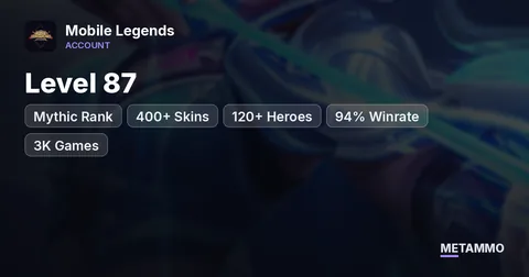 Mythic Rank | Level 87 | 400+ Skins | 120+ Heroes | 94% Winrate | 3K Games