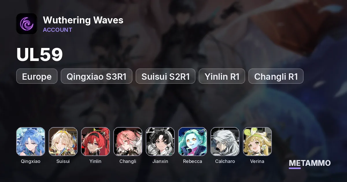 EU UL59 | Qingxiao S3R1 | Suisui S2R1 | Yinlin R1 | Changli R1 | Jianxin S4 | Rebecca | Calcharo | Verina - Wuthering Waves account summary
