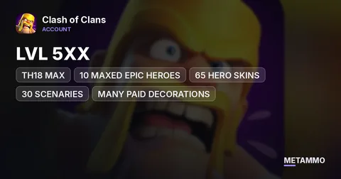 TH18 MAX | LVL 5XX | 10 MAXED EPIC HEROES | 65 HERO SKINS | 30 SCENARIES | MANY PAID DECORATIONS | WHALE ACCOUNT