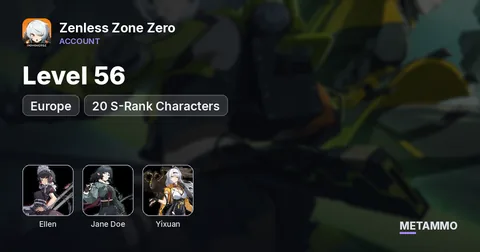 Level 56 | 20 S-Rank Characters | Ellen, Jane Doe, Yixuan | PC EU