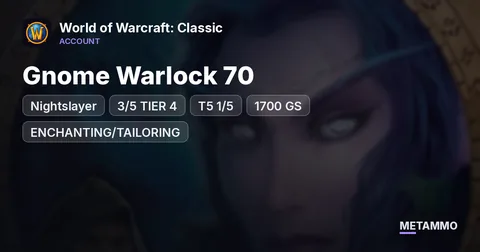Nightslayer - Gnome Warlock 70 [3/5 TIER 4] [T5 1/5] [1700 GS] [ENCHANTING/TAILORING] [5K GOLD]
