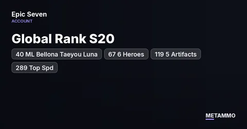 Global Rank S20 | 40 ML Bellona Taeyou Luna | 67 6 Heroes | 119 5 Artifacts | 289 Top Spd