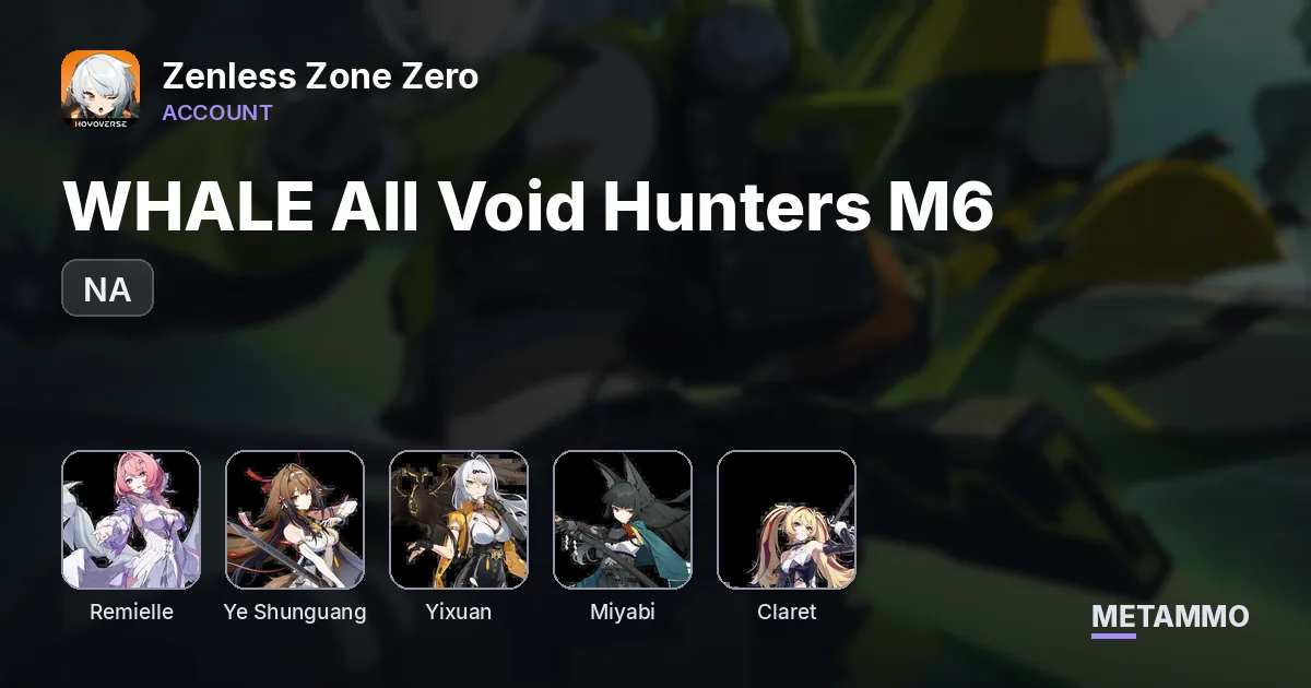 NA WHALE All Void Hunters M6 | Remielle/Ye Shunguang/Yi Xuan/Miyabi | Claret - Zenless Zone Zero account summary
