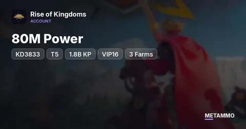 KD3833 | 80M Power | T5 | 1.8B KP | VIP16 | 3 Farms | 50 Passports | Legendary Town Hall | Peak Power